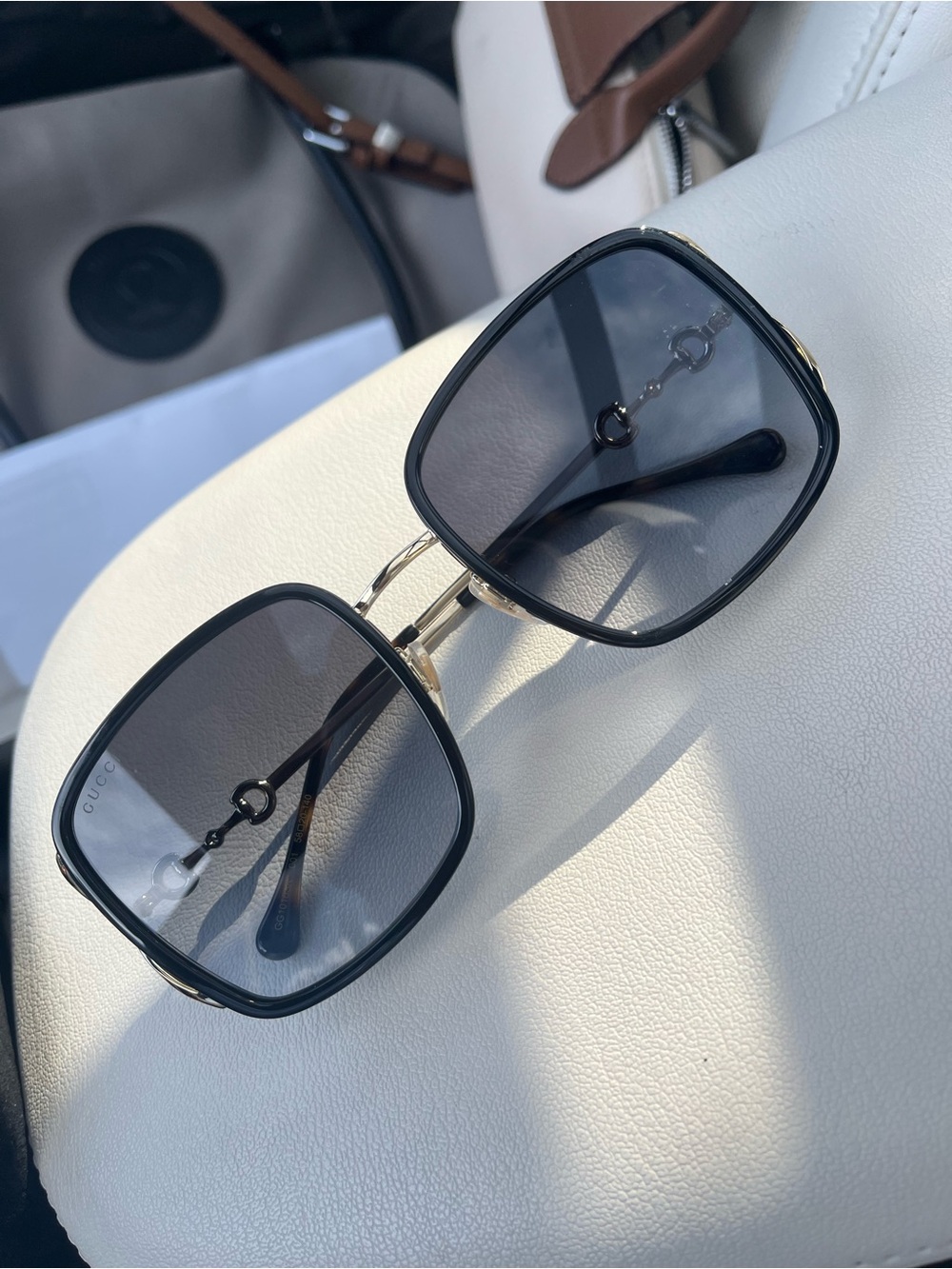 Gucci Black & Gold Square Oversized Sunglasses with Gradient Lenses